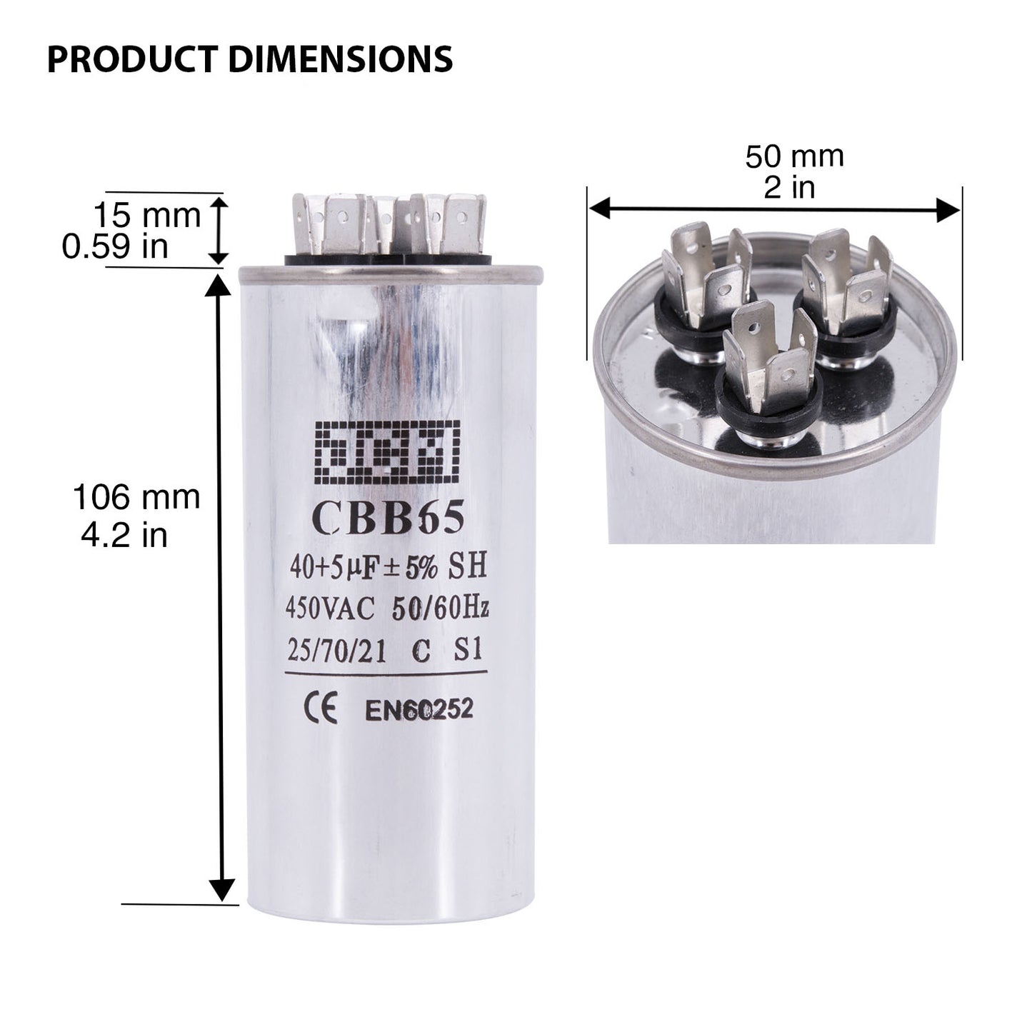 25-40+5UF450V 40UF+5UF 450VAC Condensador M/3P