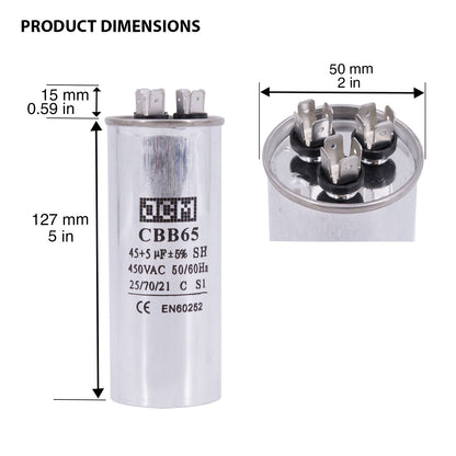 25-45+5UF450V 45UF+5UF 450VAC Condensador M/3P