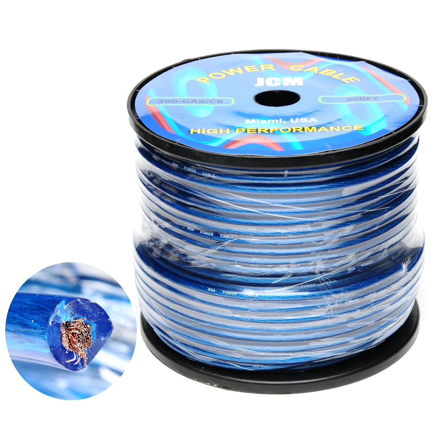 300-GA8/CB300FT 300FT 8GA Clear/Blue Wire