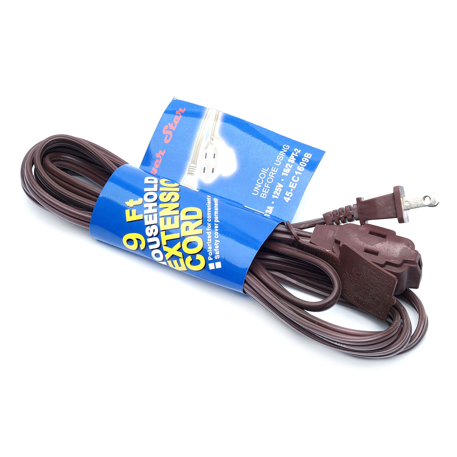 45-EC1609B AC Extension Cord 9FT Brown