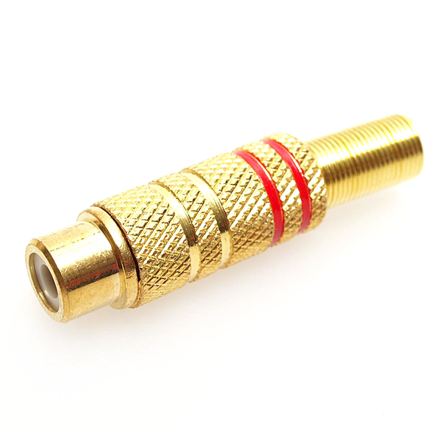 7-JC1511R RCA Jack red metal gold w/tail